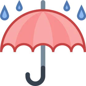 Protective Coral Pink Umbrella Shielding Against Falling Rain Droplets Clipart Illustration