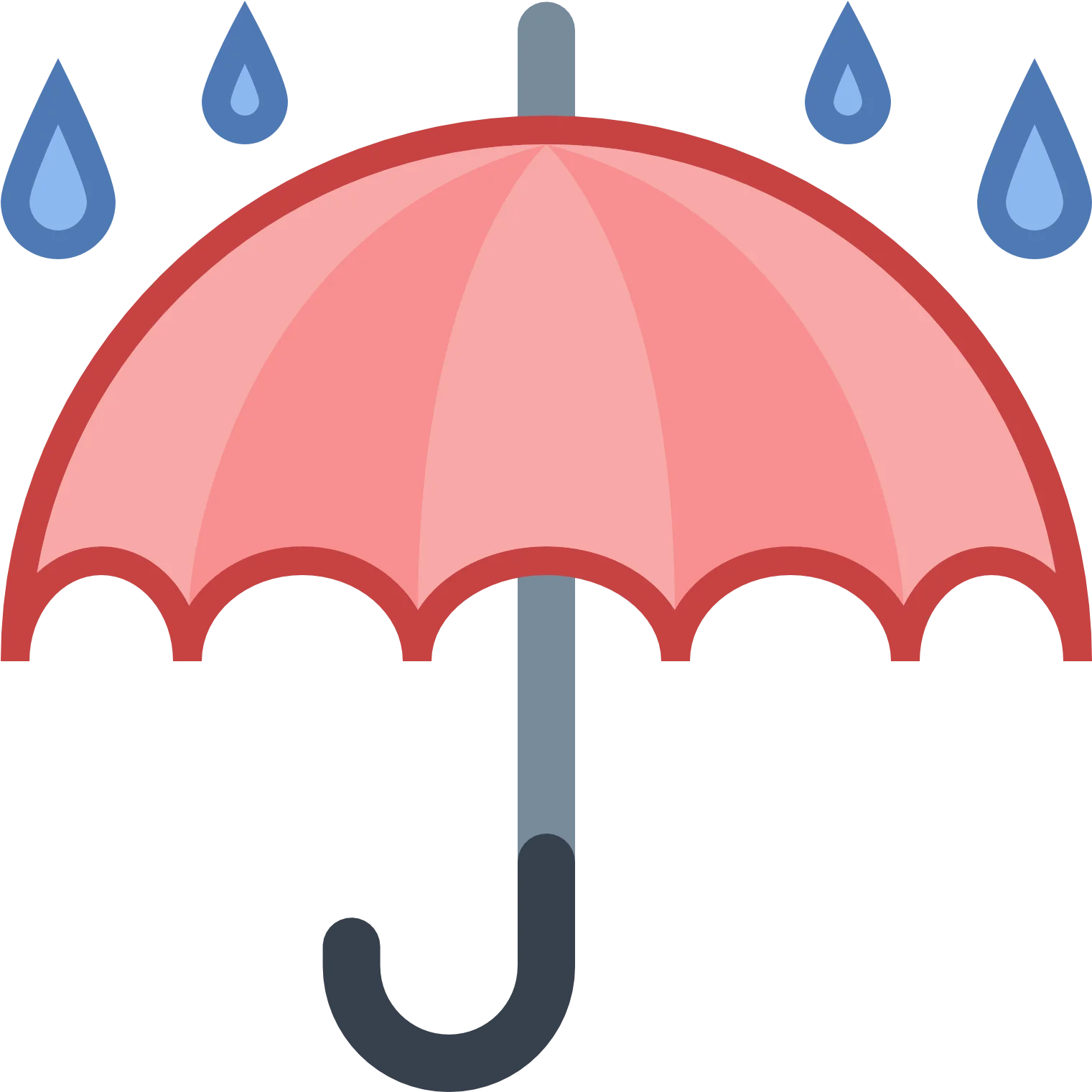 Protective Coral Pink Umbrella Shielding Against Falling Rain Droplets Clipart Illustration
