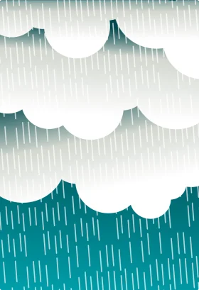 Serene Rainy Landscape Clipart with Layered Cloudy Silhouettes and Cascading Raindrops