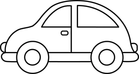 Simple Black and White Rounded Compact Car Cartoon Clipart Illustration