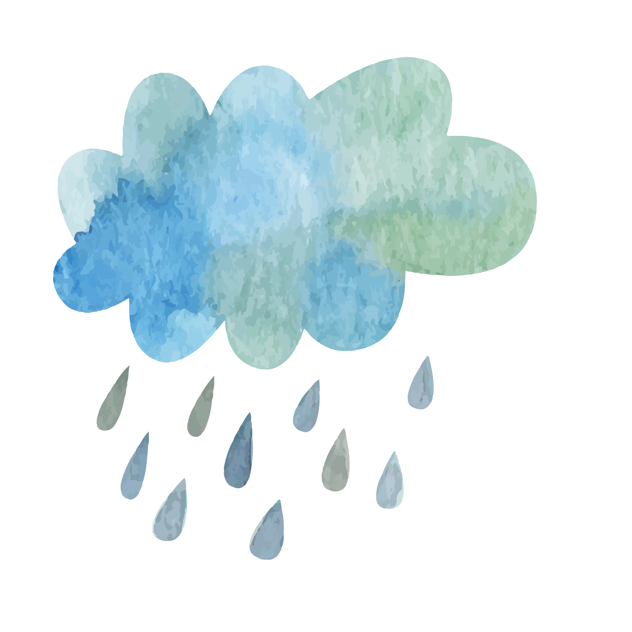 Soft Watercolor Rainy Cloud Clipart: Gentle Droplets Falling from Pastel Sky