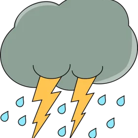 Stormy Weather Cartoon Clipart: Thundercloud with Lightning Bolts and Raindrops