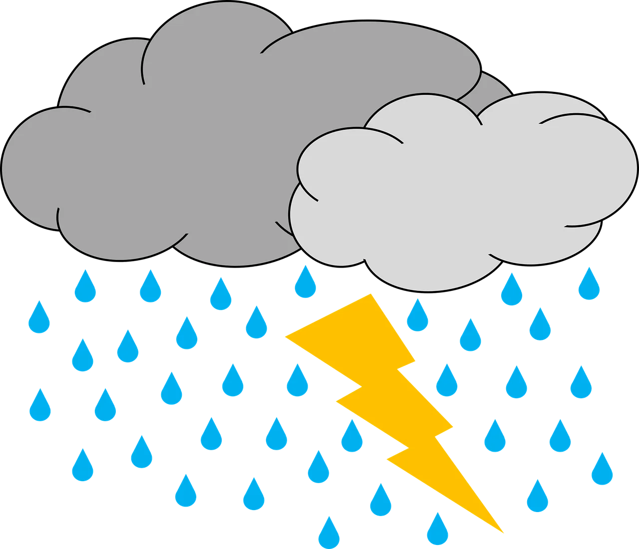 Stormy Weather Clipart Illustration Featuring Rainclouds and Lightning Bolt