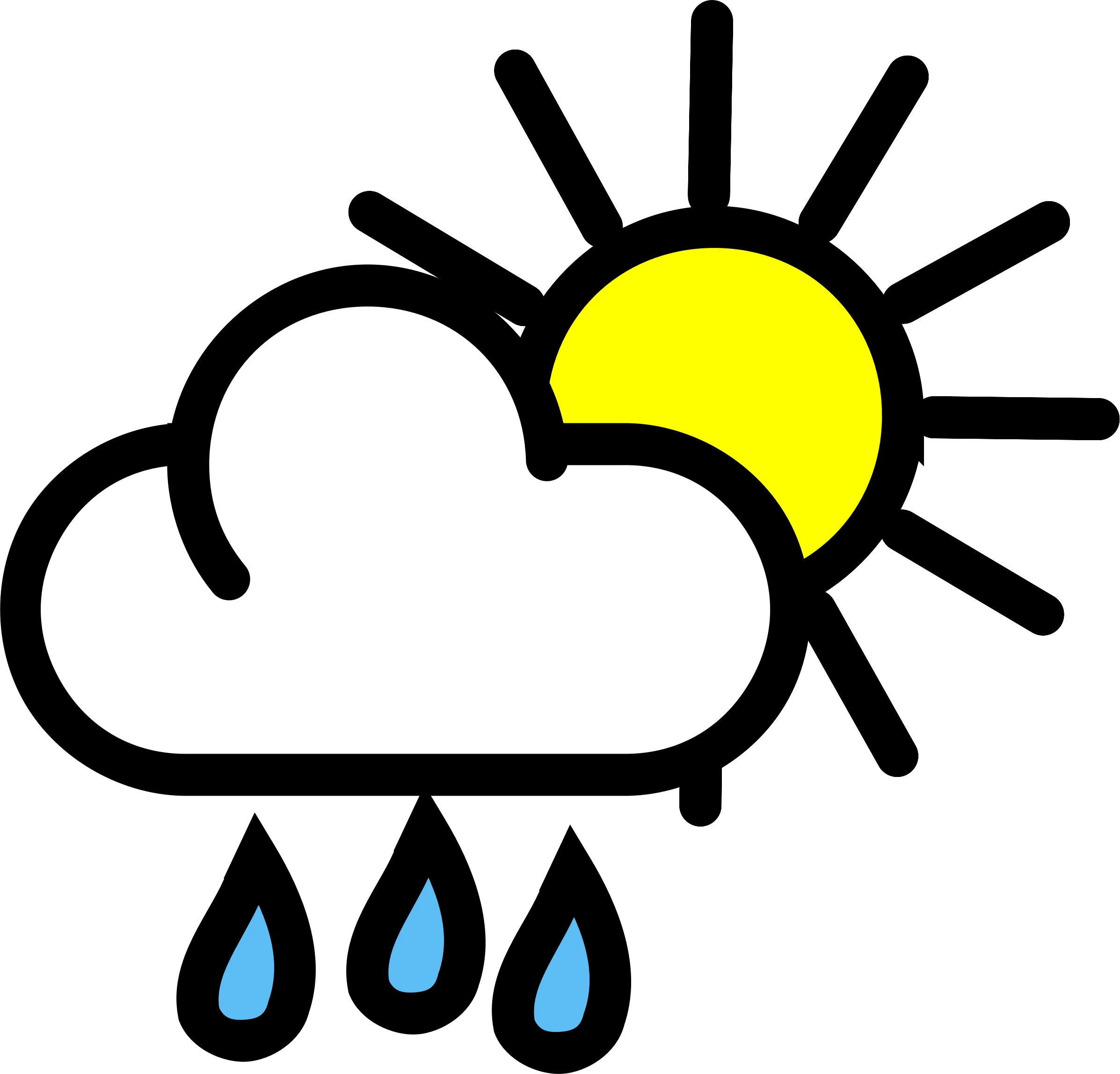 Weather Forecast Clipart: Sunny Day with Raindrops and Fluffy Cloud Illustration
