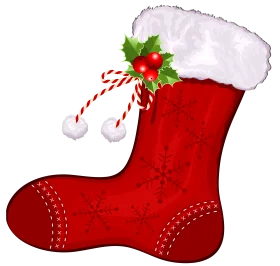 Classic Christmas Red Holiday Stocking Clipart with Festive Holly Decoration