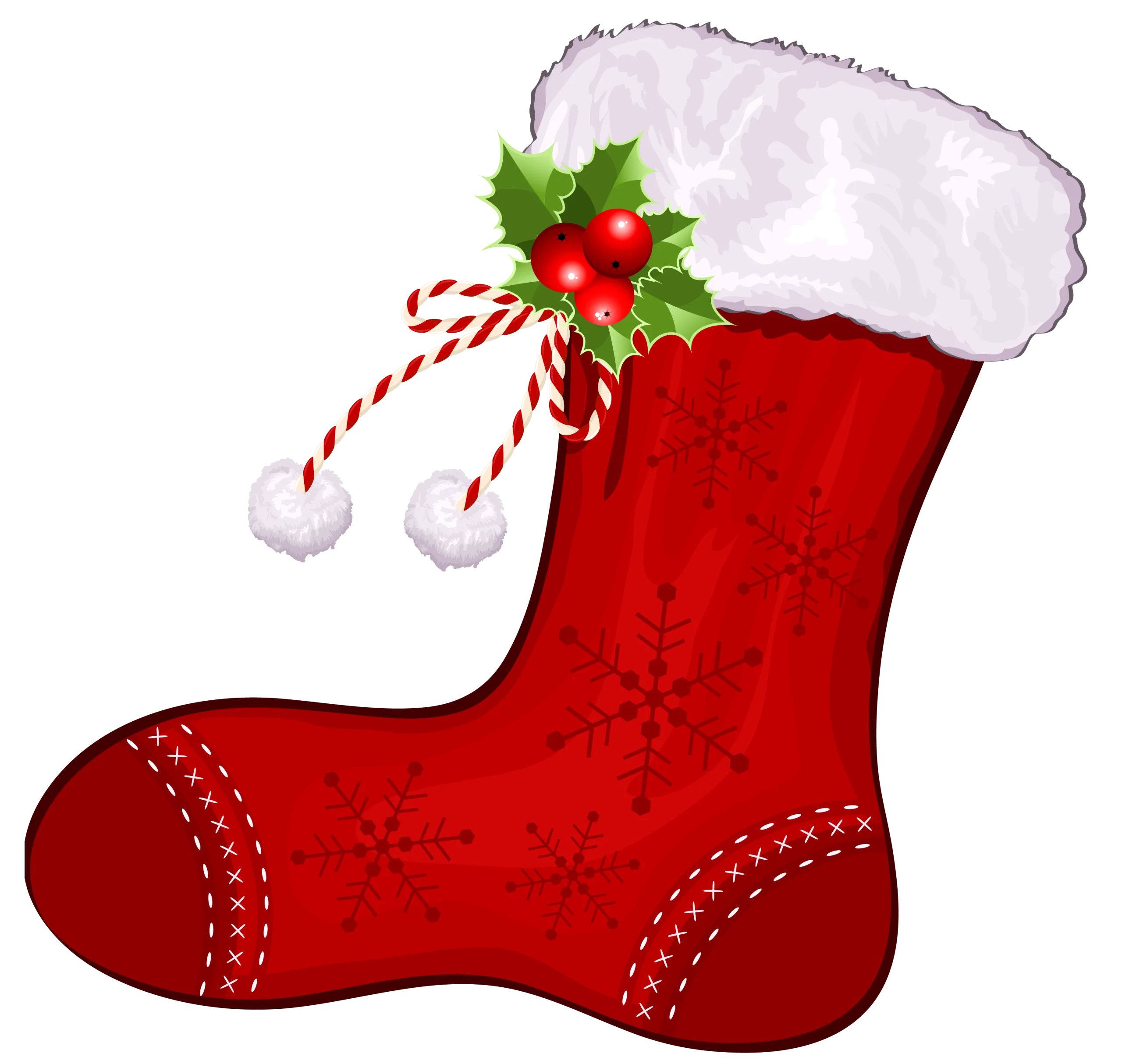 Classic Christmas Red Holiday Stocking Clipart with Festive Holly Decoration