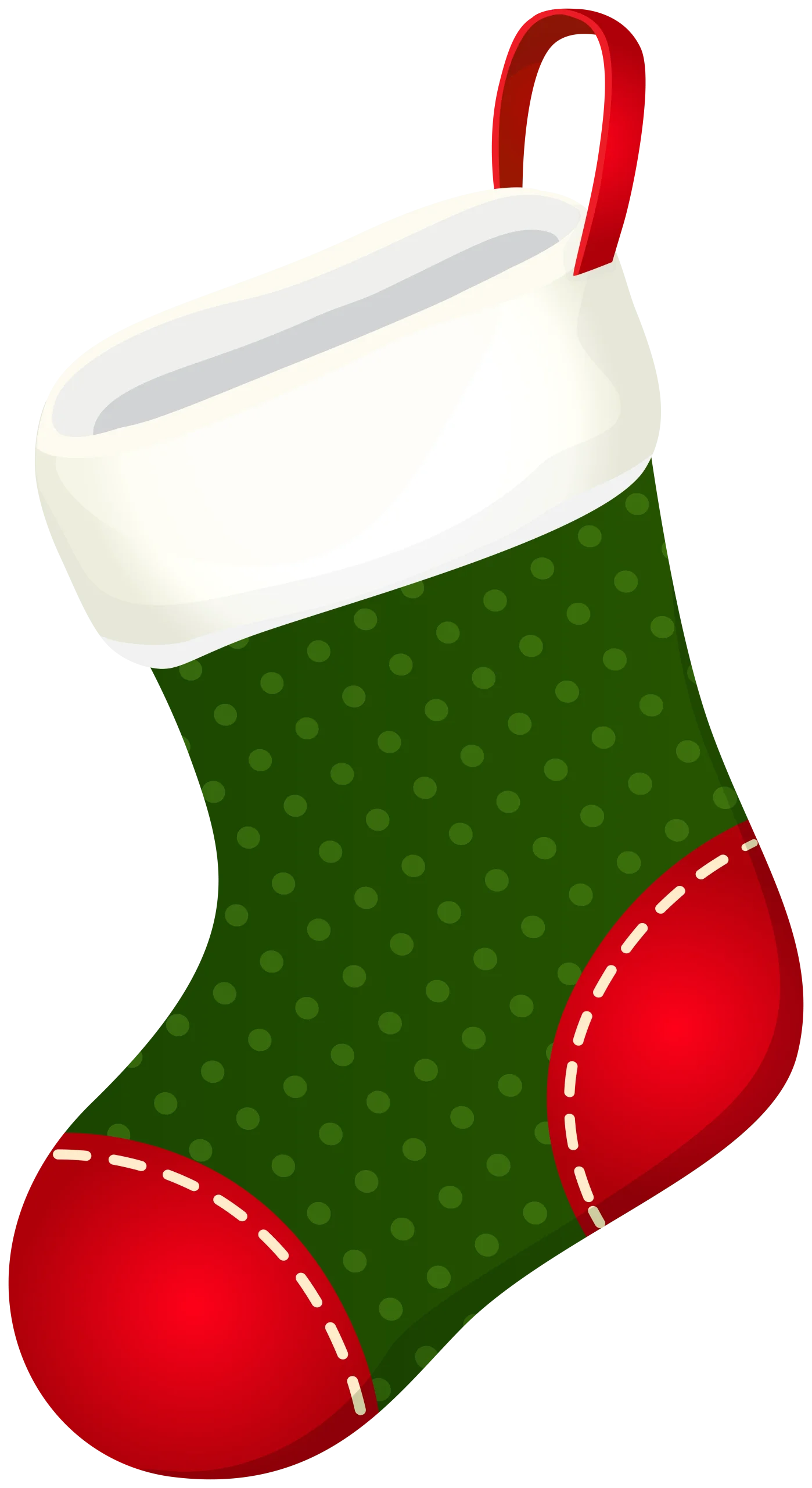 Classic Christmas Stocking Clipart with Green Polka Dot Pattern and Red Accents