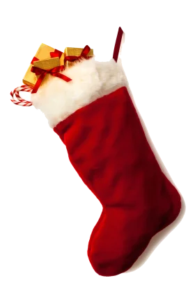 Classic Red Christmas Stocking Clipart with Golden Presents and Candy Cane