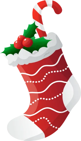 Festive Christmas Stocking Clipart with Candy Cane and Holly Decoration