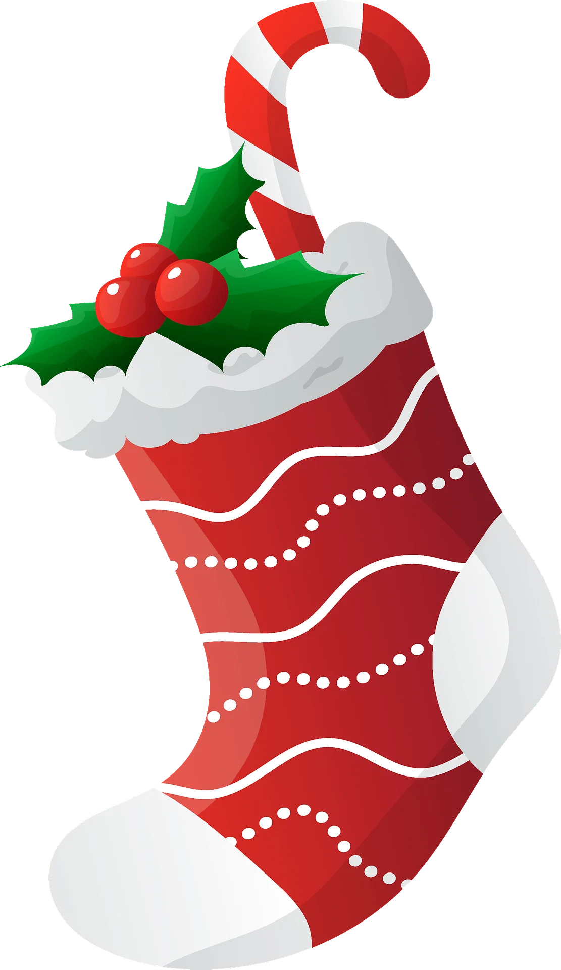 Festive Christmas Stocking Clipart with Candy Cane and Holly Decoration
