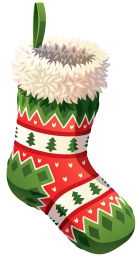 Festive Christmas Stocking Clipart with Charming Pine Tree and Zigzag Pattern