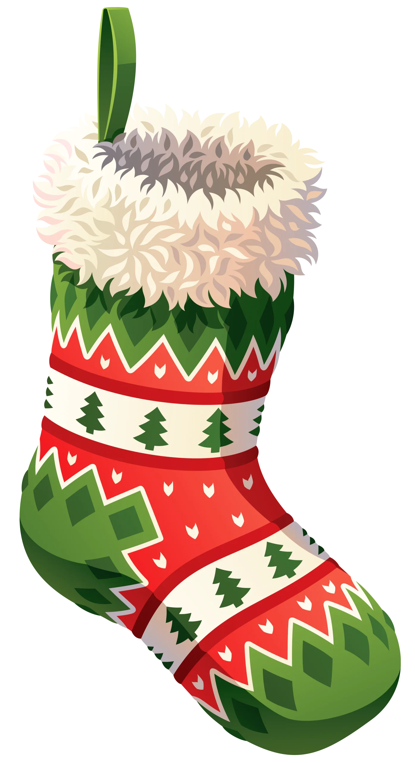 Festive Christmas Stocking Clipart with Charming Pine Tree and Zigzag Pattern
