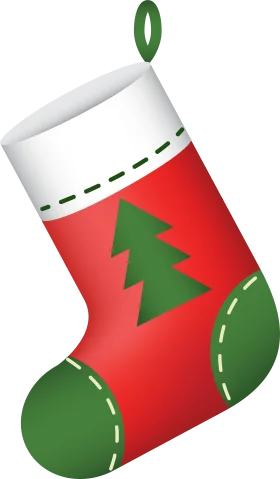 Festive Christmas Stocking Clipart with Green Pine Tree Design