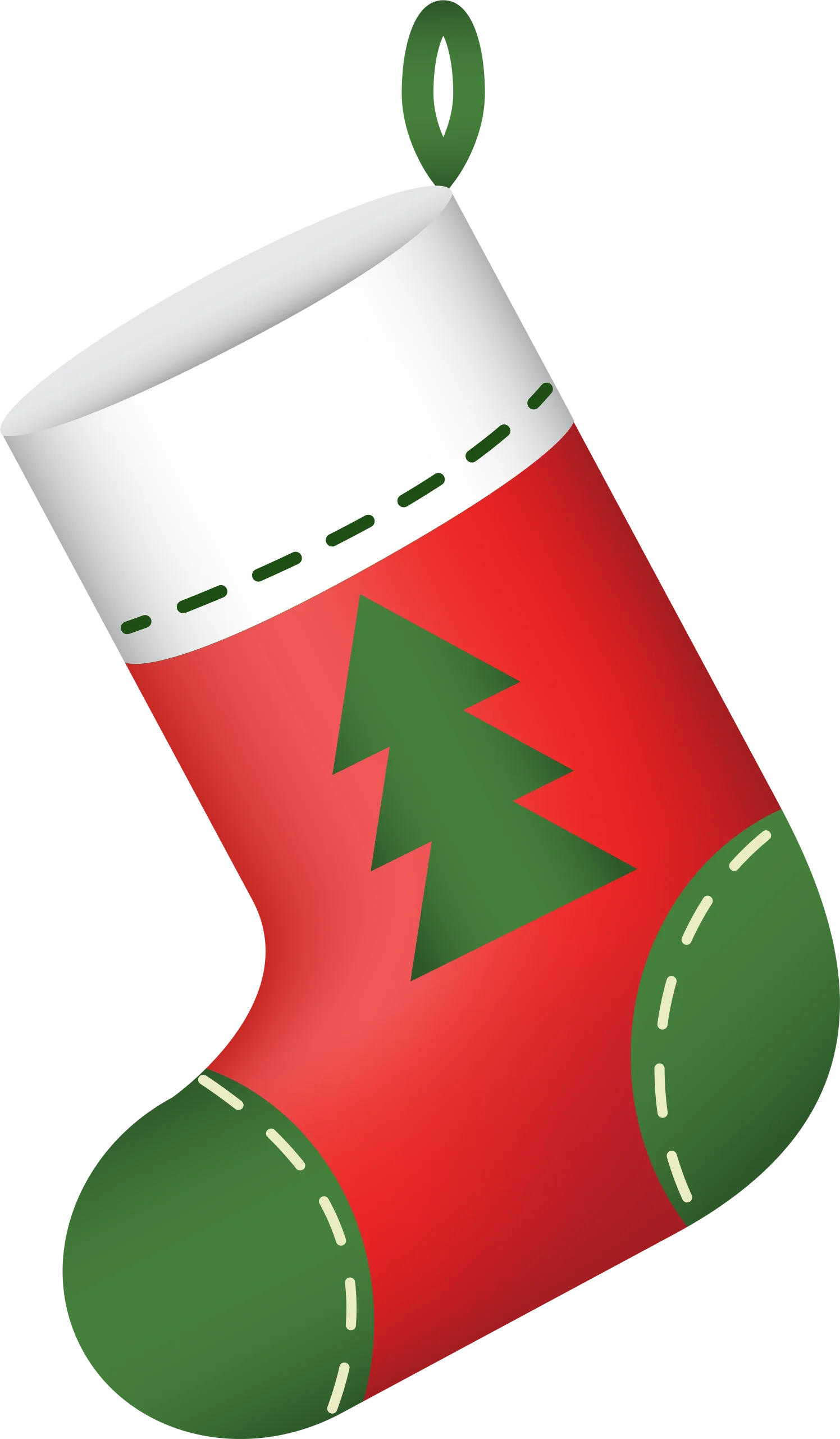 Festive Christmas Stocking Clipart with Green Pine Tree Design