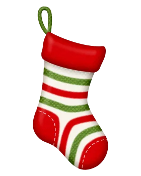 Festive Christmas Stocking Clipart with Red and Green Striped Pattern