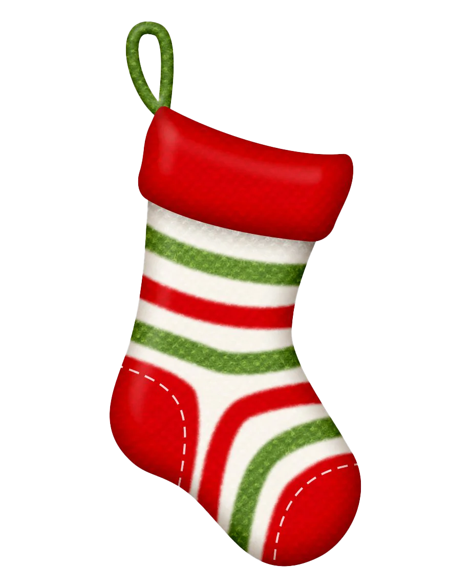 Festive Christmas Stocking Clipart with Red and Green Striped Pattern