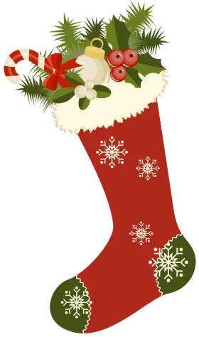 Festive Christmas Stocking Clipart with Snowflakes and Holiday Greenery