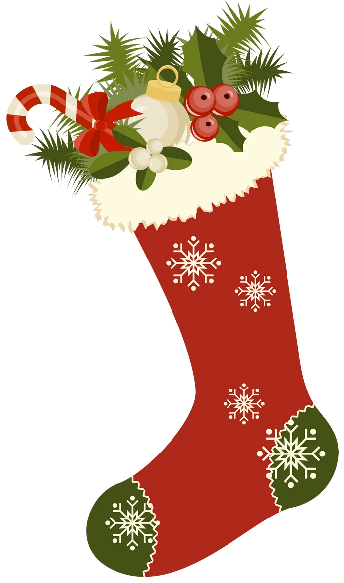 Festive Christmas Stocking Clipart with Snowflakes and Holiday Greenery