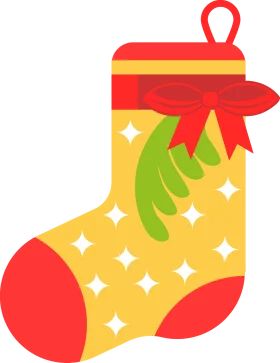Festive Christmas Stocking Clipart with Sparkly Yellow Background and Red Accents