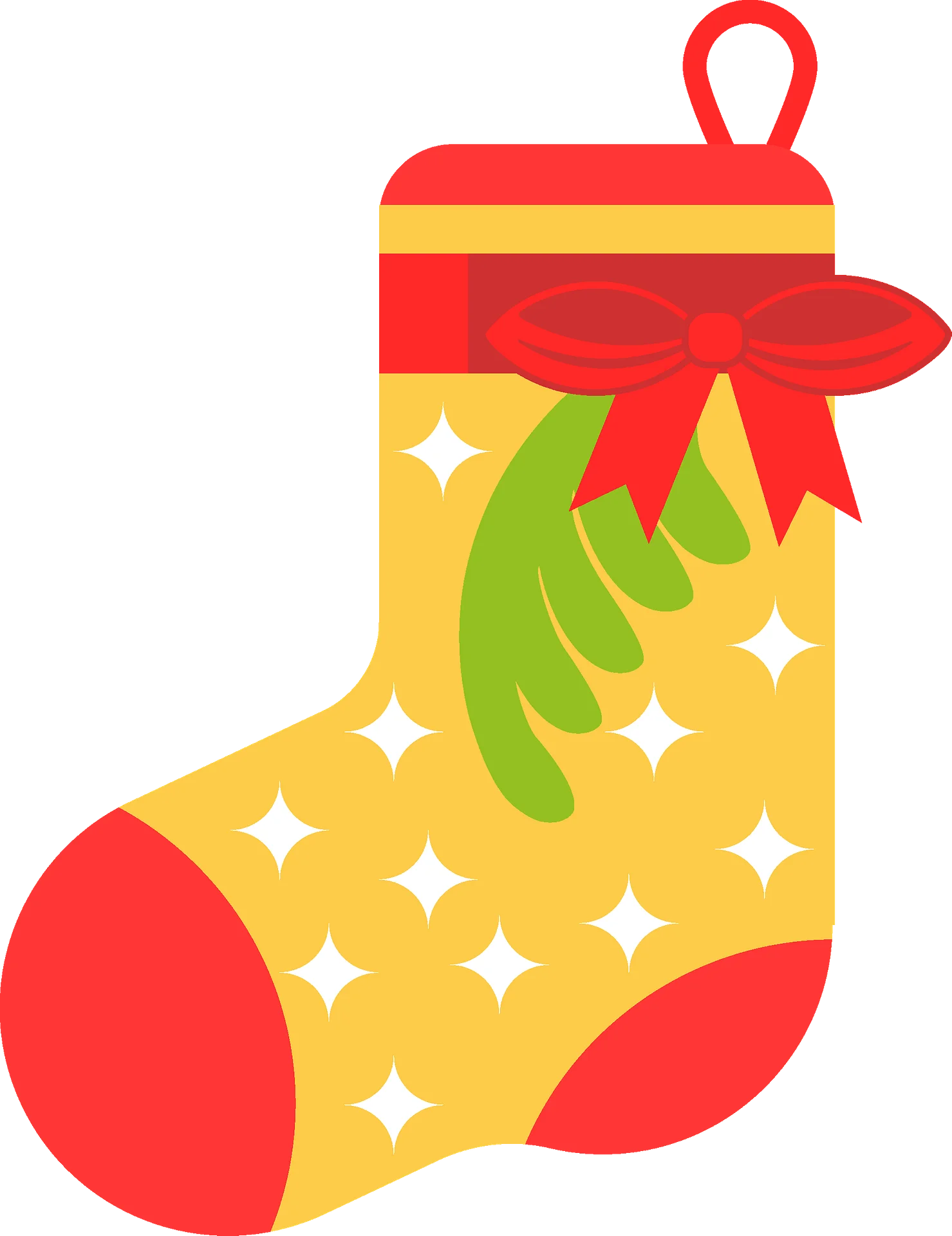 Festive Christmas Stocking Clipart with Sparkly Yellow Background and Red Accents