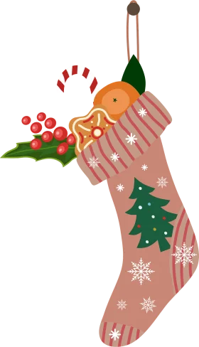 Festive Christmas Stocking Clipart with Whimsical Holiday Elements and Snowflakes