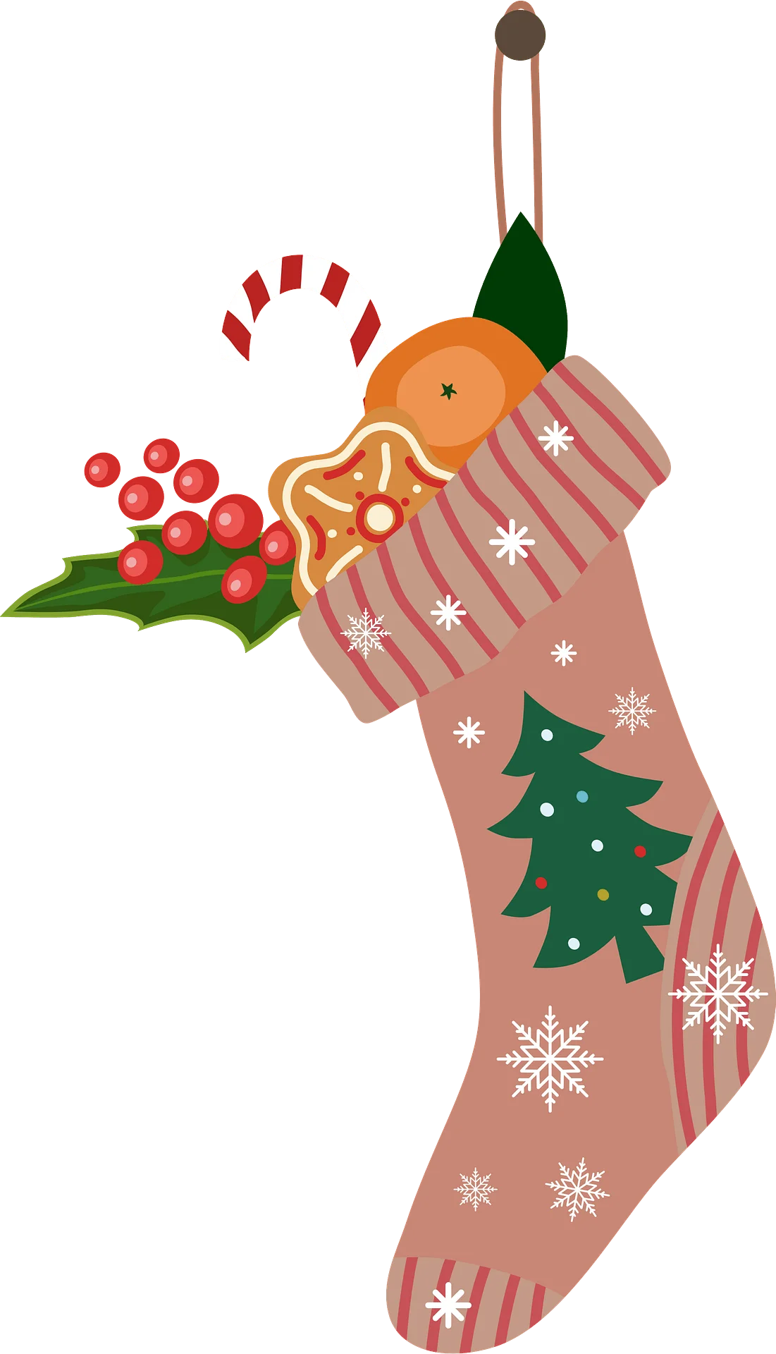 Festive Christmas Stocking Clipart with Whimsical Holiday Elements and Snowflakes