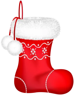 Festive Red Christmas Stocking Clipart with White Fur Trim and Decorative Pattern
