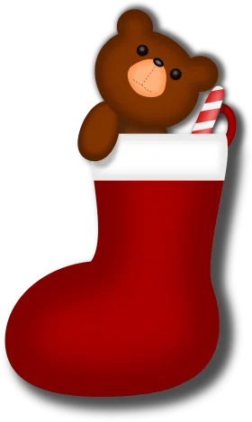 Adorable Brown Teddy Bear Nestled in a Cheerful Red Christmas Stocking Clipart