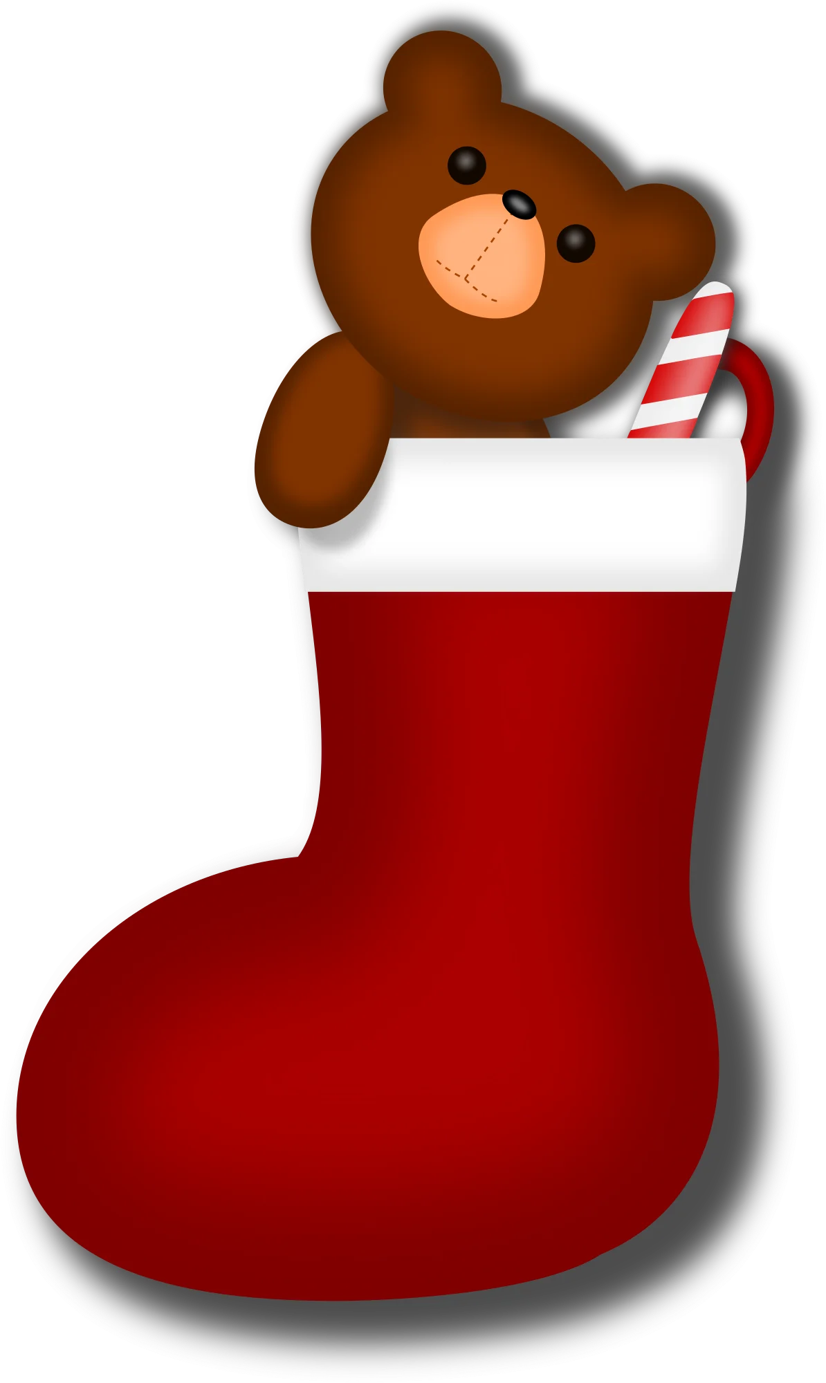 Adorable Brown Teddy Bear Nestled in a Cheerful Red Christmas Stocking Clipart