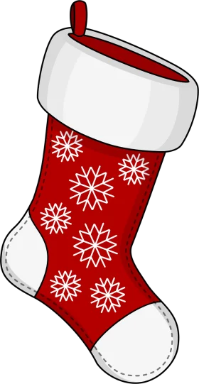 Classic Red and White Christmas Stocking Clipart with Snowflake Decorations
