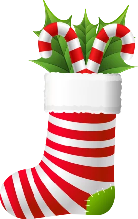 Festive Christmas Stocking Clipart with Candy Canes and Holly Leaves