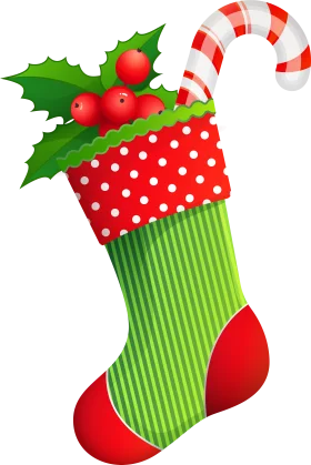 Festive Christmas Stocking Clipart with Holly and Candy Cane Decoration
