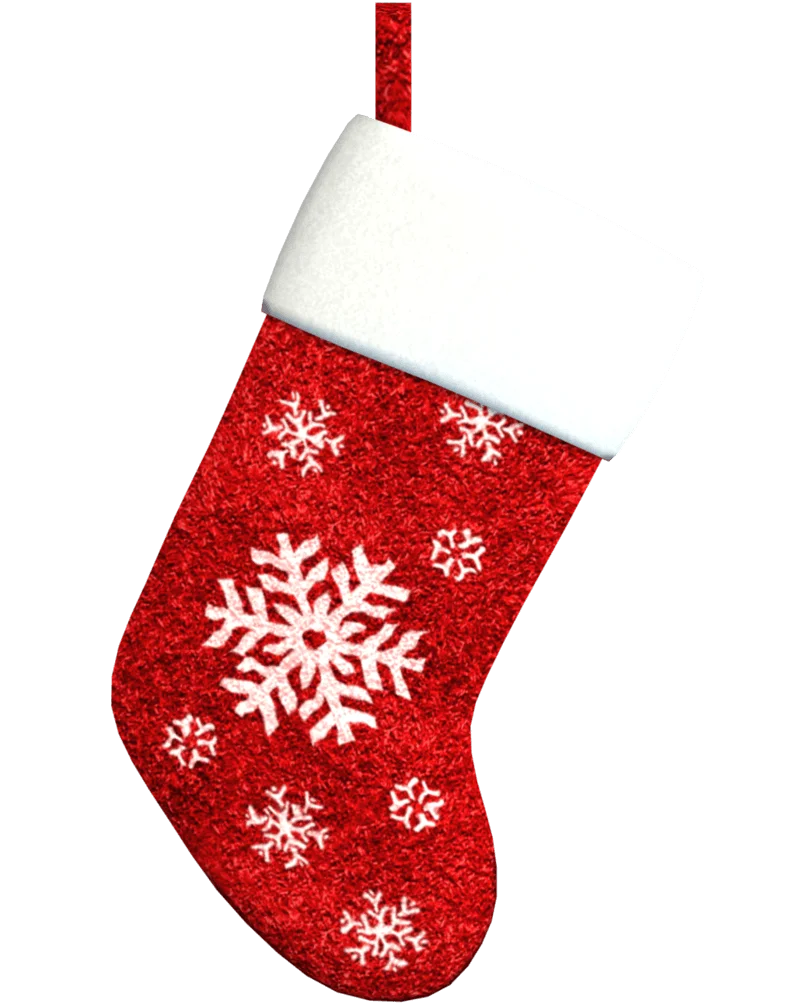 Festive Red and White Snowflake Christmas Stocking Clipart with Elegant Design