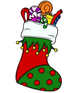 Festive Christmas Stocking Clipart Bursting with Colorful Holiday Treats and Surprises