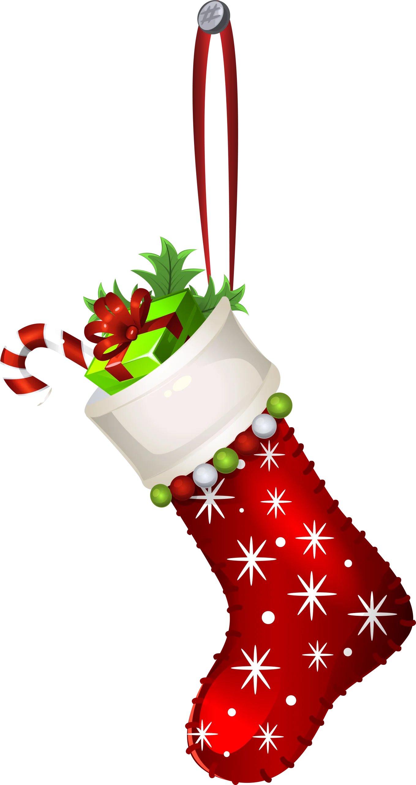 Festive Christmas Stocking Clipart with Candy Cane and Decorative Embellishments