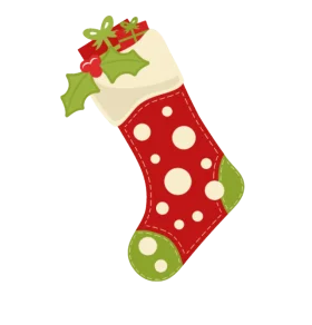 Festive Christmas Stocking Clipart with Polka Dots and Holly Decoration