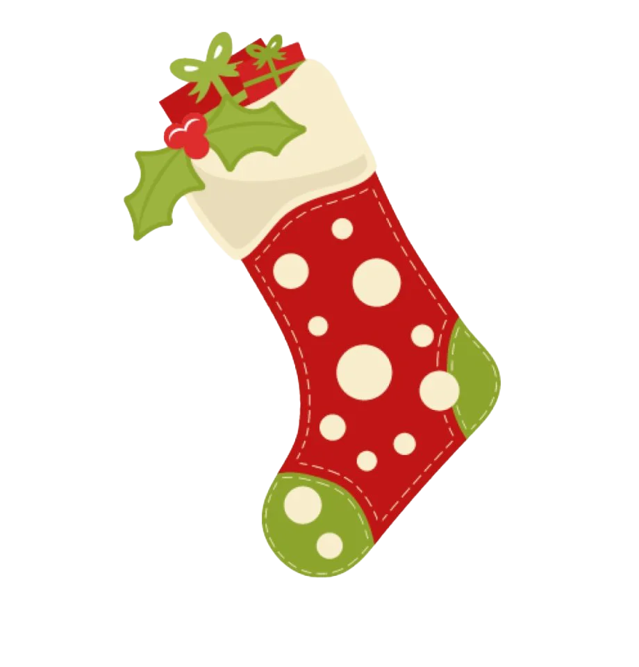 Festive Christmas Stocking Clipart with Polka Dots and Holly Decoration