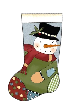 Whimsical Christmas Snowman Patchwork Stocking Clipart Design