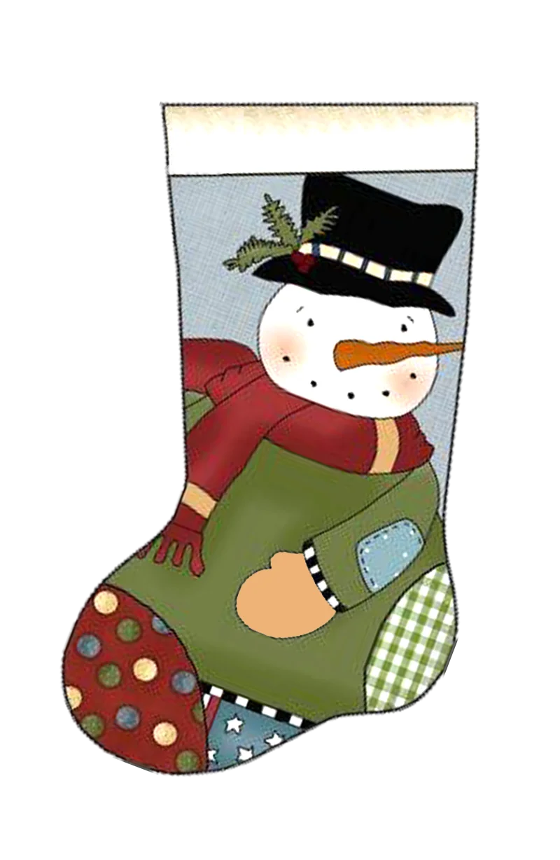 Whimsical Christmas Snowman Patchwork Stocking Clipart Design