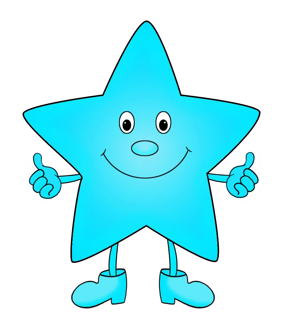 Cheerful Blue Star Clipart Character with Happy Smile and Thumbs Up