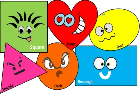Colorful Geometric Shapes Clipart: Expressive Cartoon Characters with Playful Faces