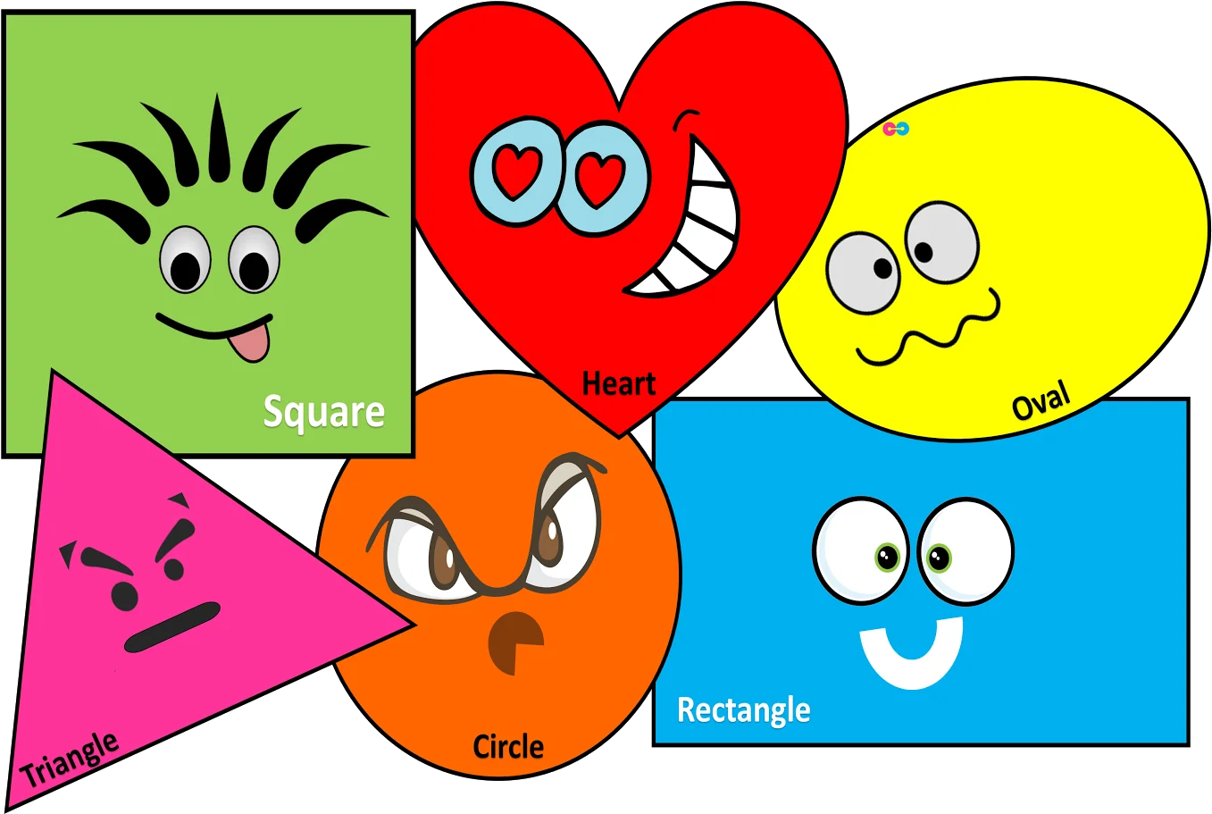 Colorful Geometric Shapes Clipart: Expressive Cartoon Characters with Playful Faces
