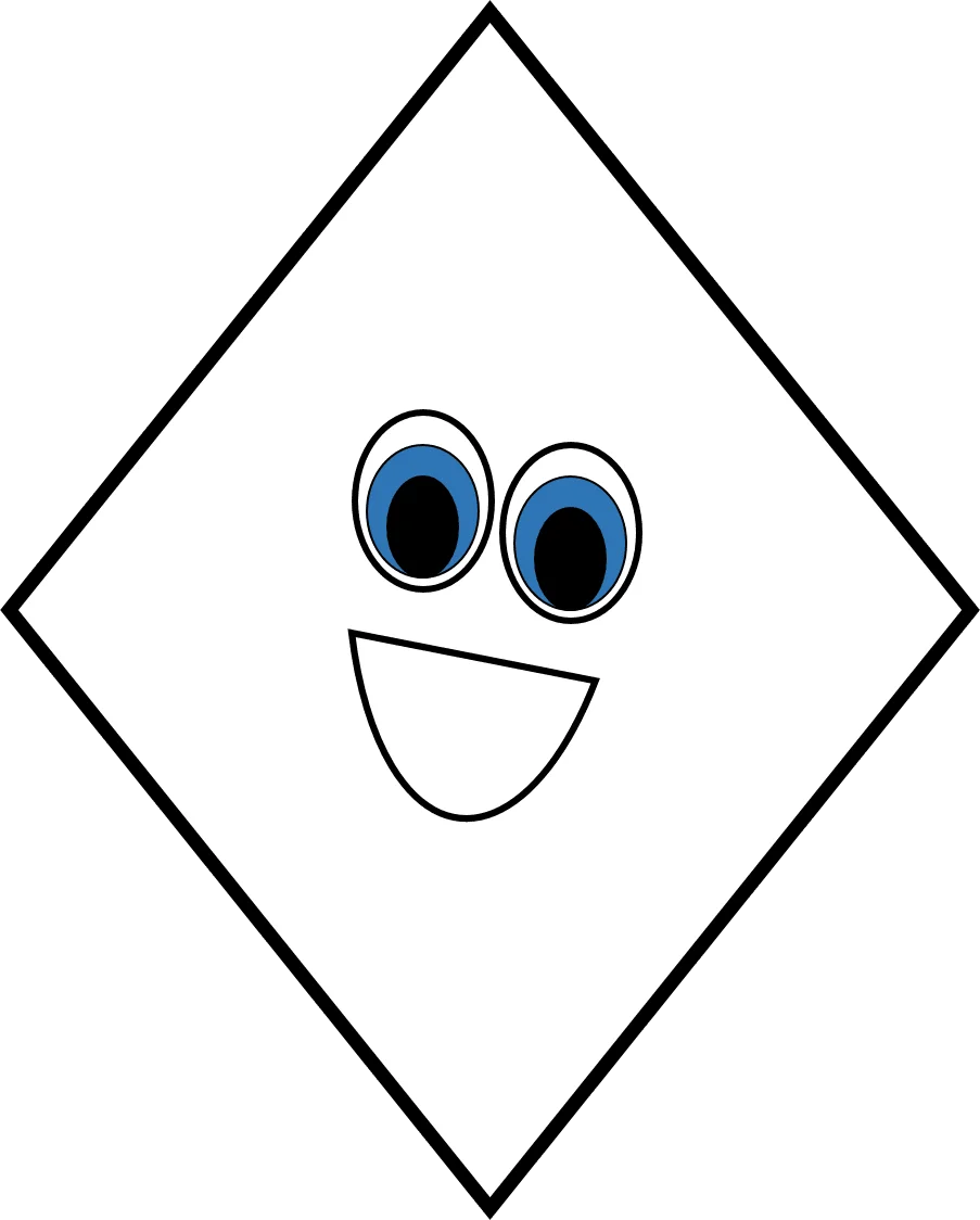 Diamond-Shaped Smiley Face Clipart with Cheerful Blue-Rimmed Eyes