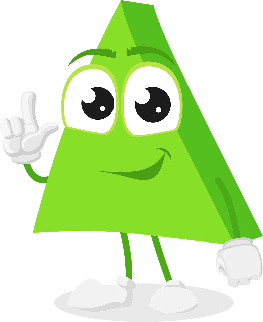 Friendly Green Triangle Character Waving Hello in Playful Cartoon Clipart Style