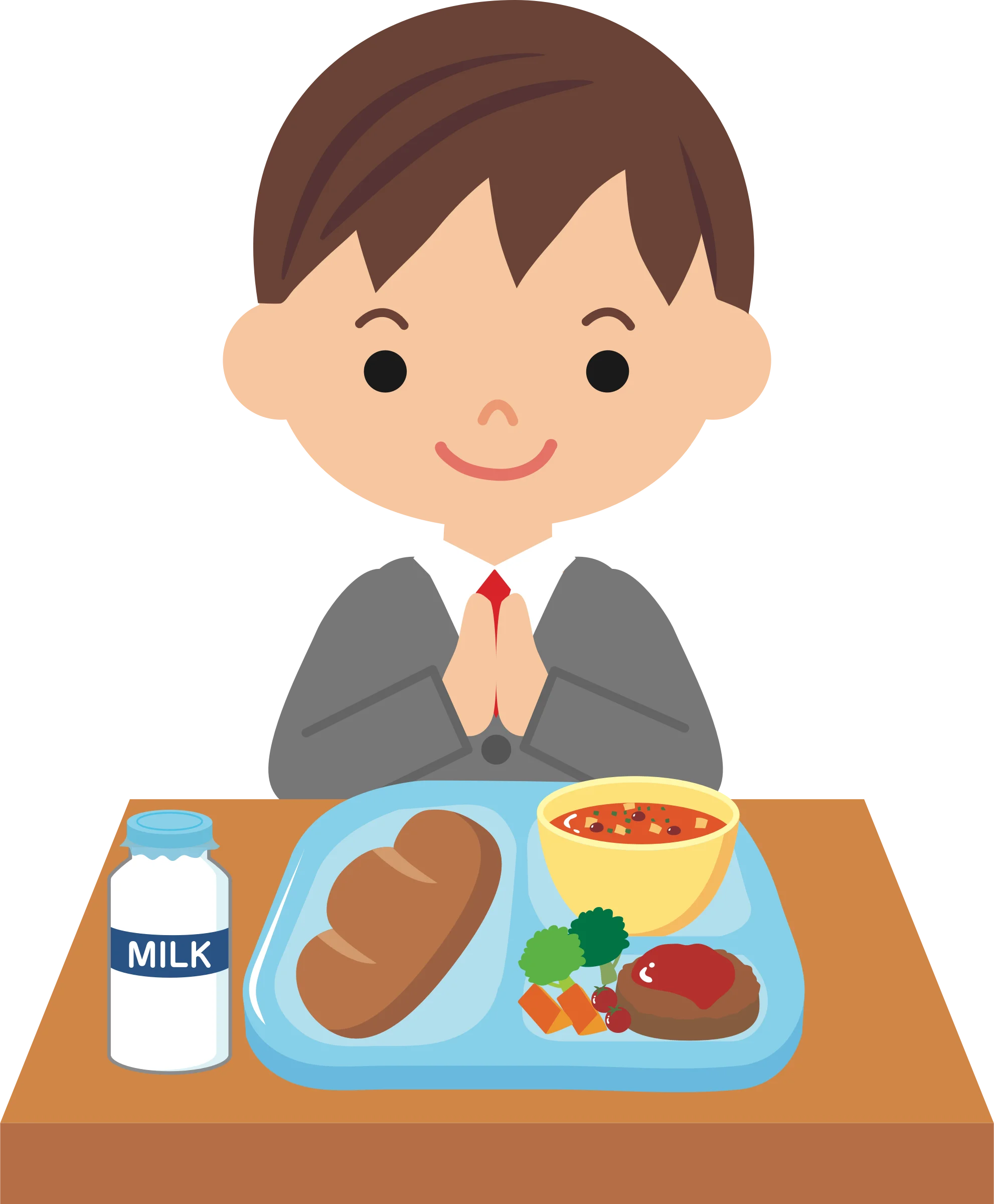 Adorable School Lunch Clipart Illustration of a Smiling Young Student