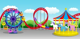 Cheerful Amusement Park Clipart Showcasing Classic Fairground Attractions