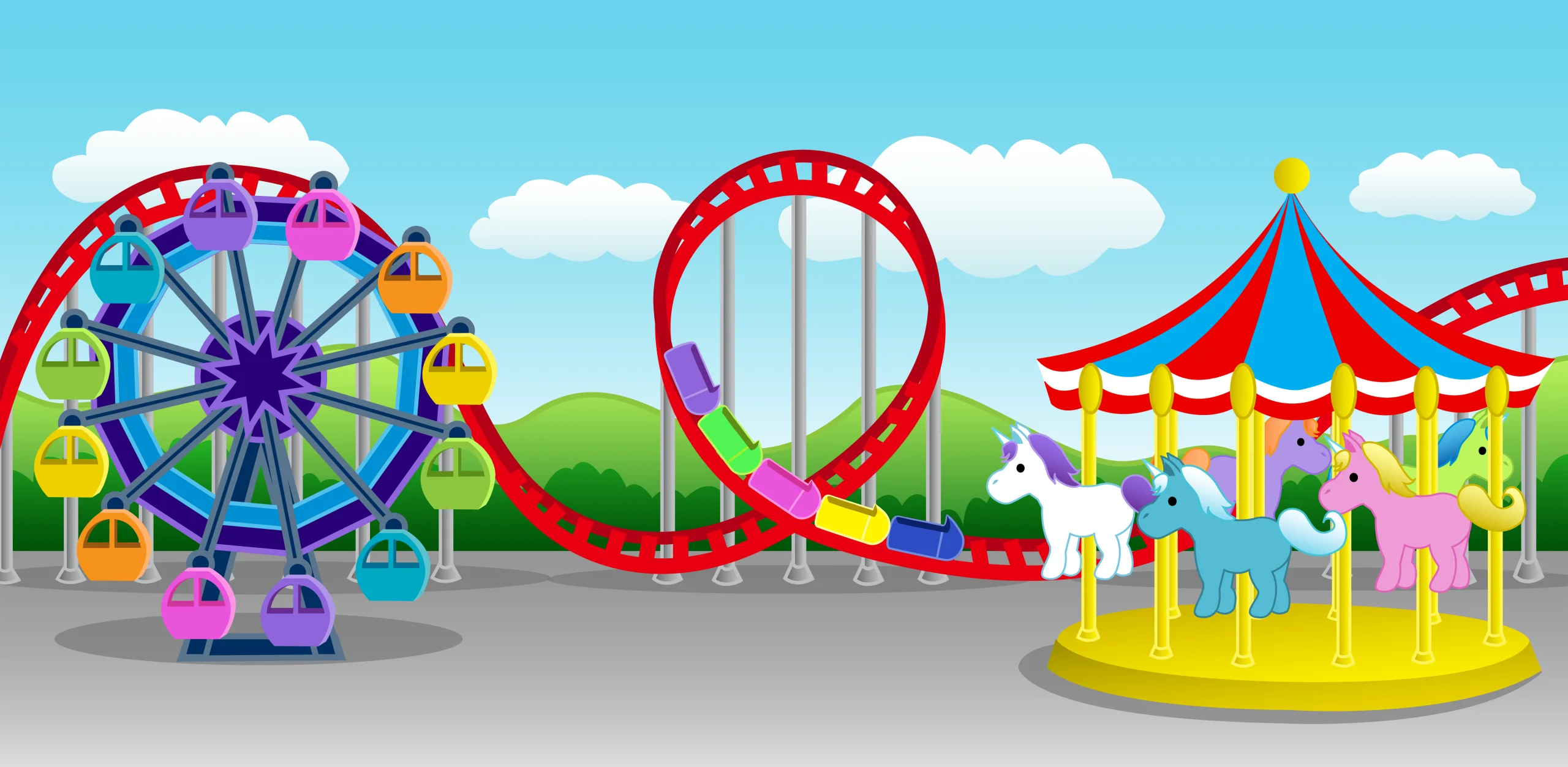 Cheerful Amusement Park Clipart Showcasing Classic Fairground Attractions
