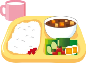 Cheerful School Lunch Tray Clipart with Rice, Curry, and Refreshing Drink