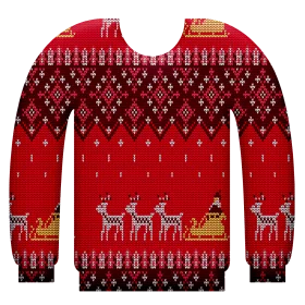 Classic Nordic-Style Christmas Reindeer Ugly Sweater Clipart Design in Bold Red