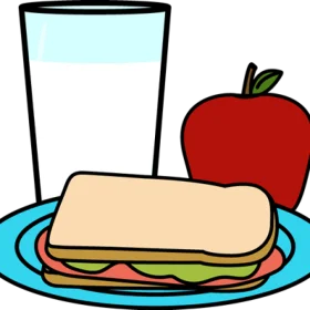 Classic School Lunch Clipart Illustration with Sandwich, Apple, and Milk Glass